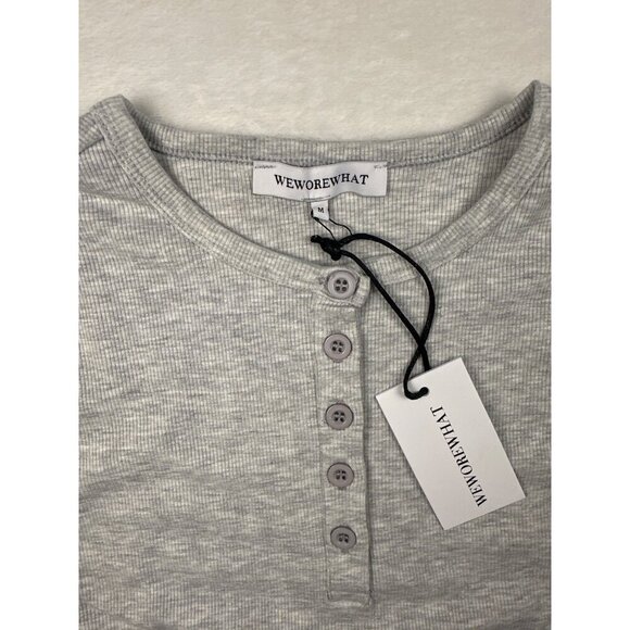 WeWoreWhat Womens Henley Bodysuit Gray Sz M Ribbed Long-Sleeve Comfy Stretch NWT - Picture 3 of 11
